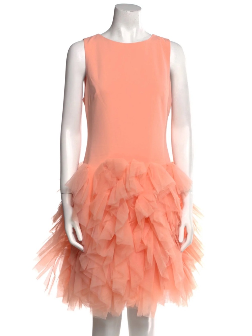 Badgley Mischka Peach Layered Tulle Midi Dress